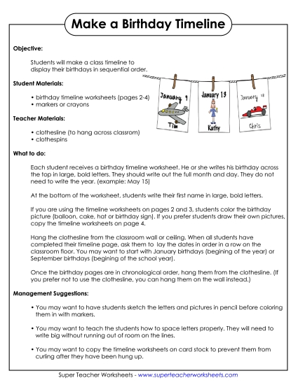 Other Timeline Lessons - Birthday Timeline (Printable PDF Worksheet)