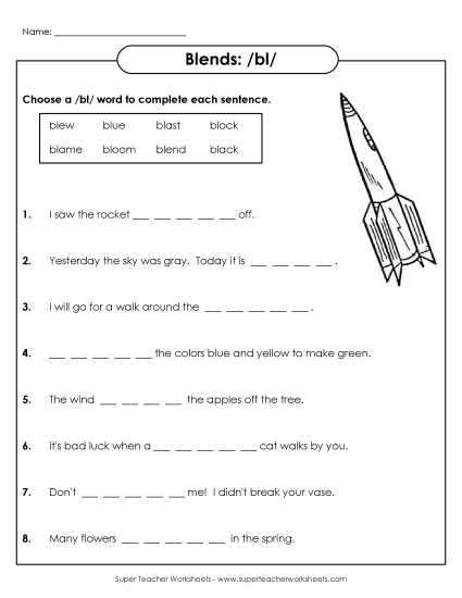 Worksheets - BL Sentences (Printable PDF Worksheet)