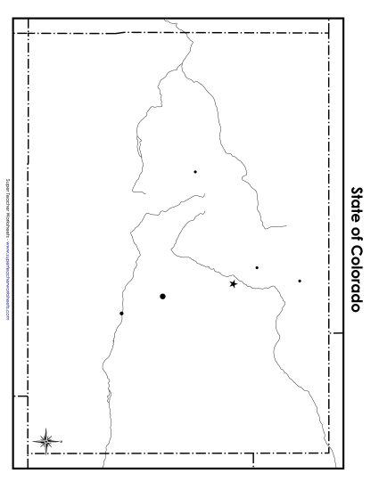 Maps - Blank Colorado Map with City Dots (Printable PDF Worksheet)
