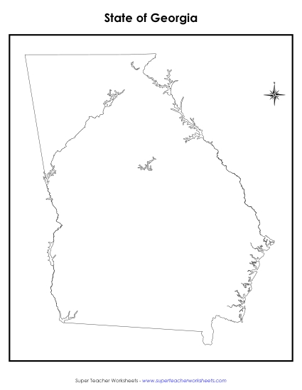 Maps - Blank Georgia Map (No Bordering States) (Printable PDF Worksheet)