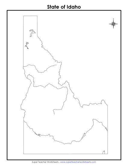 Maps - Blank Idaho Map (No Bordering States) (Printable PDF Worksheet)