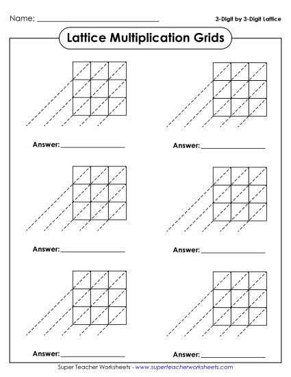 Lattice Multiplication - Blank Lattice Grids (Printable PDF Worksheet)