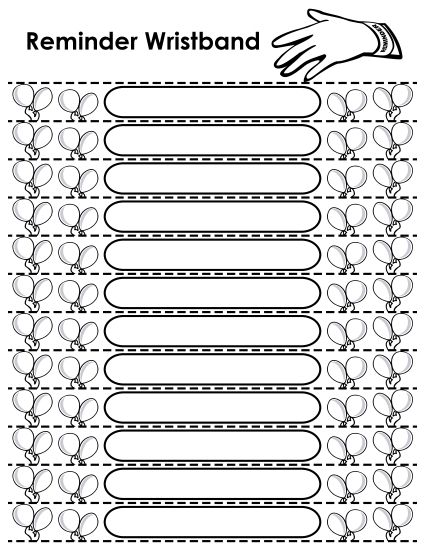 Blank Reminder Wristbands - Blank Reminder Wristbands - Balloons (Printable PDF Worksheet)