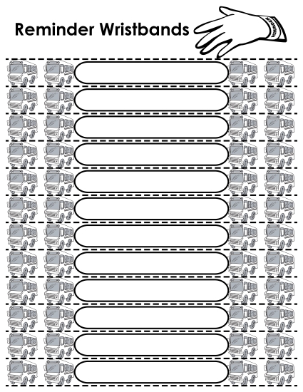 Blank Reminder Wristbands - Blank Reminder Wristbands - Bus (Printable PDF Worksheet)