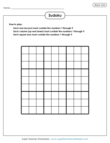 Blank Sudoku Grid (Printable PDF Worksheet)
