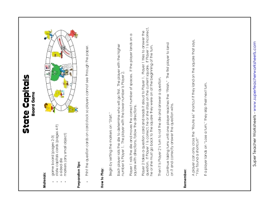 States & Capitals Games - Board Game:&nbsp; States & Capitals (Printable PDF Worksheet)