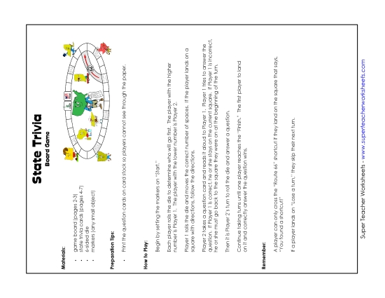 States & Capitals Games - Board Game:&nbsp; States Trivia (Printable PDF Worksheet)
