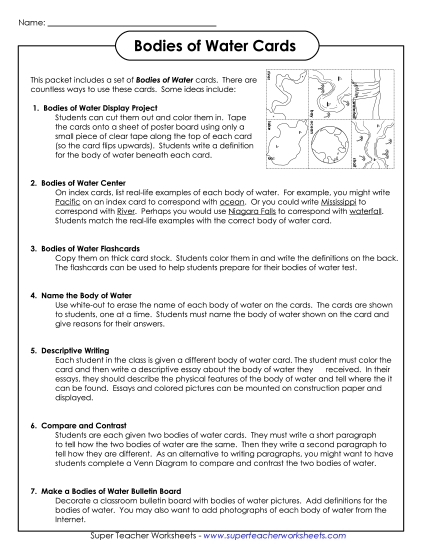 Bodies of Water Picture Cards (Printable PDF Worksheet)