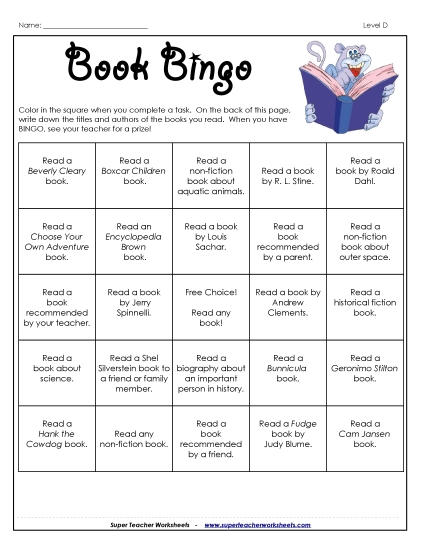Book Bingo - Book Bingo: 4th and 5th Grades (Printable PDF Worksheet)