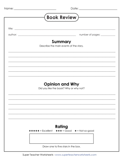 More Reading Printables - Book Review (Printable PDF Worksheet)