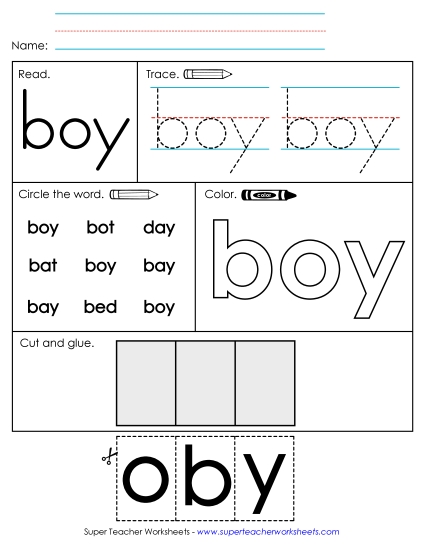 Individual Sight Words - Boy (Sight Word) (Printable PDF Worksheet)