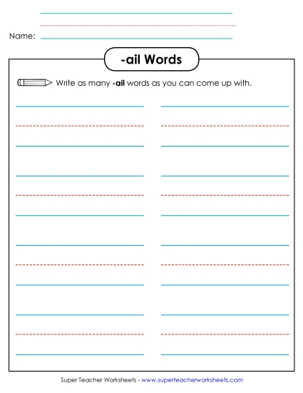 Worksheets - Brainstorm and Write (-ail) (Printable PDF Worksheet)