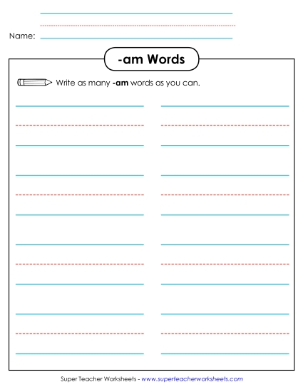 Worksheets - Brainstorm and Write (-am) (Printable PDF Worksheet)