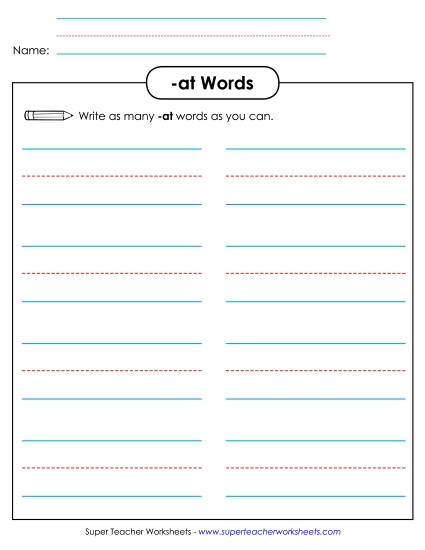 Worksheets - Brainstorm and Write (-at) (Printable PDF Worksheet)