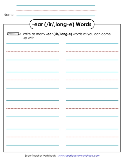 Worksheets - Brainstorm and Write (-ear) (Printable PDF Worksheet)