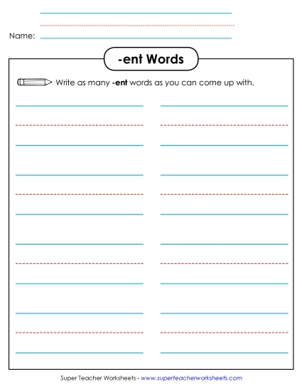 Worksheets - Brainstorm and Write (-ent) (Printable PDF Worksheet)