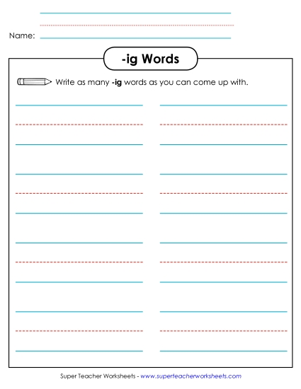 Worksheets - Brainstorm and Write (-ig) (Printable PDF Worksheet)