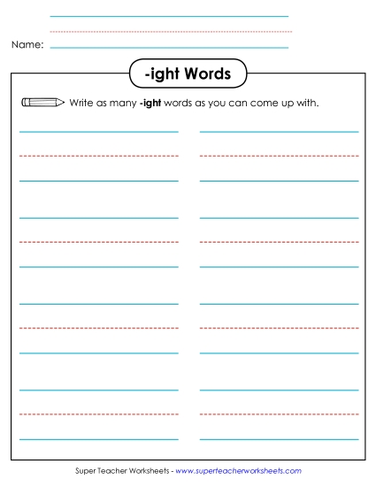 Worksheets - Brainstorm and Write (-ight) (Printable PDF Worksheet)
