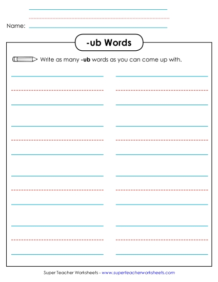 Worksheets - Brainstorm and Write (-ub) (Printable PDF Worksheet)