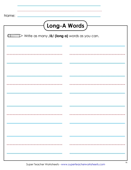 Worksheets - Brainstorm Long A Words (Printable PDF Worksheet)