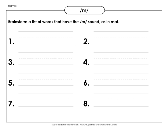 Worksheets - Brainstorm /m/ Words (Printable PDF Worksheet)