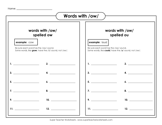 Brainstorm /ow/ Words (Printable PDF Worksheet)