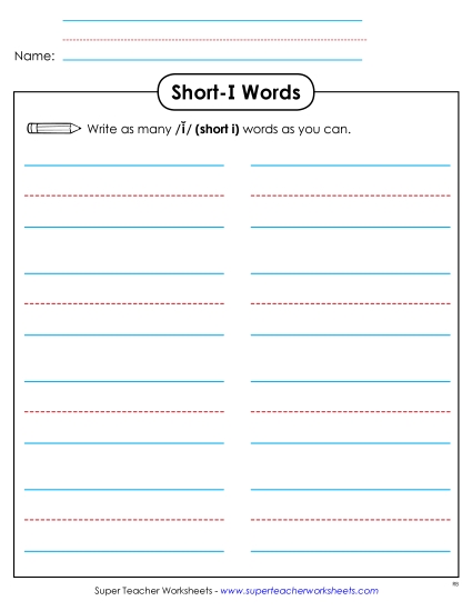 Worksheets - Brainstorm Short I Words (Printable PDF Worksheet)