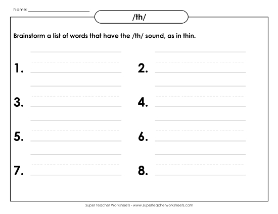 Brainstorm /th/ Words (Basic) (Printable PDF Worksheet)