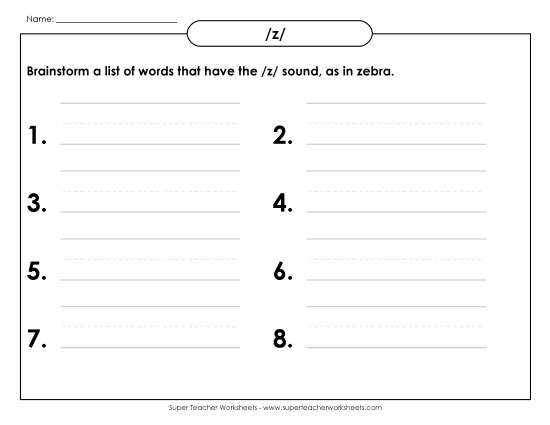 Worksheets - Brainstorm /z/ Words (Printable PDF Worksheet)