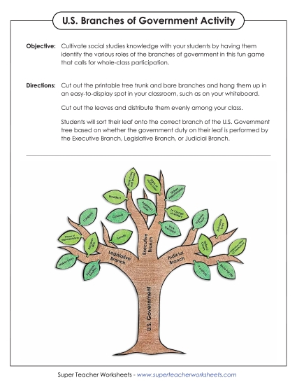 Cut and Glue Activities - Branches of Government  Large Tree (Cut, Glue) (Printable PDF Worksheet)