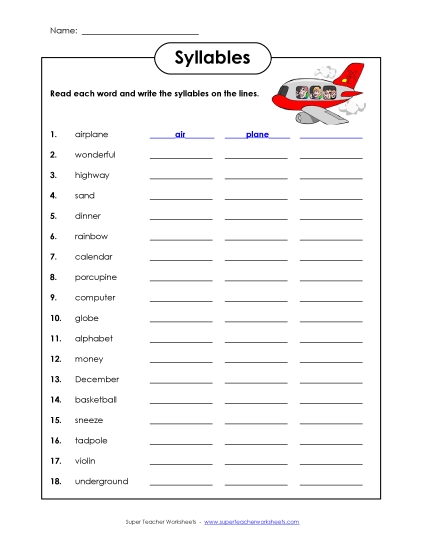 Breaking Words into Syllables (Printable PDF Worksheet)