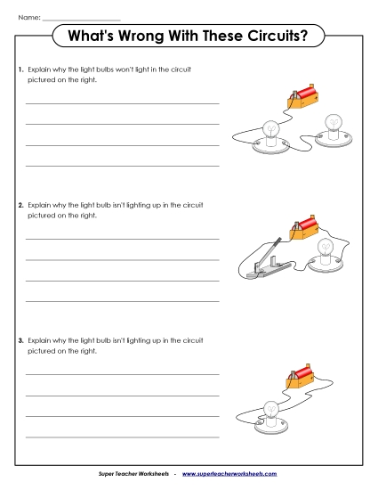 Current Electricity - Broken Circuits (Printable PDF Worksheet)