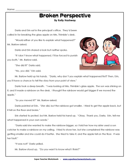 Fiction Stories - Broken Perspective (Fiction) (Printable PDF Worksheet)