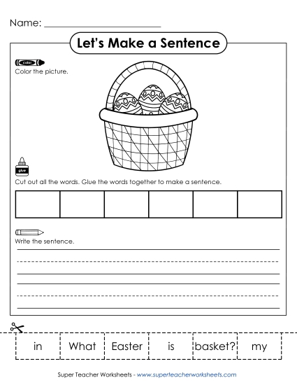 Build Sentences - Build-a-Sentence: Basket (Printable PDF Worksheet)