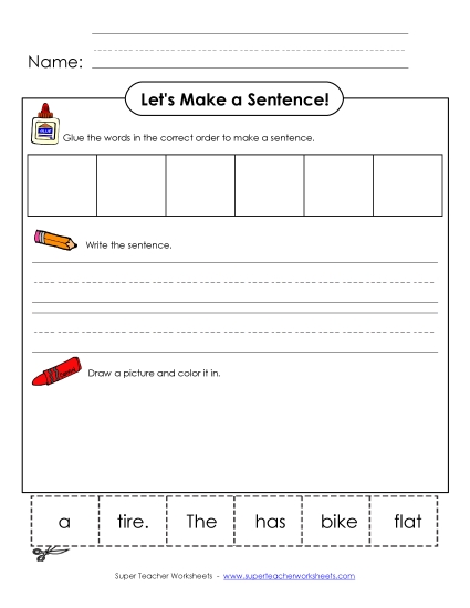 Build Sentences - Build-a-Sentence: Bike Tire (Printable PDF Worksheet)