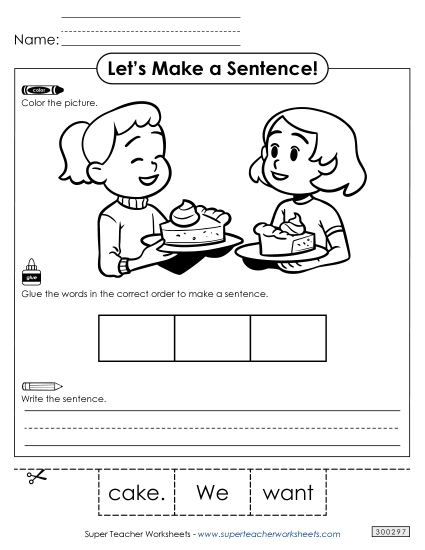 3 Word Sentences - Build a Sentence: Cake (Printable PDF Worksheet)