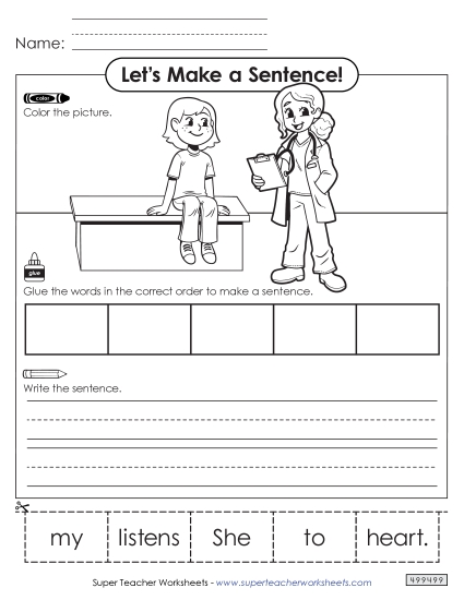 Building Sentences (Cut & Glue) - Build a Sentence: Doctor (Printable PDF Worksheet)