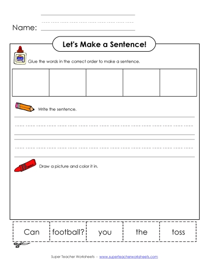 Early Literacy - Build-a-Sentence: Football Toss (Printable PDF Worksheet)