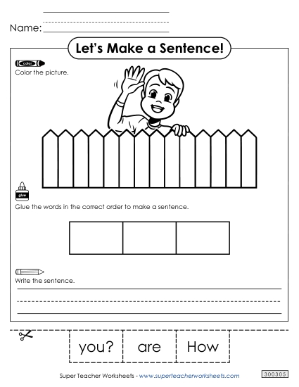 3 Word Sentences - Build a Sentence: How are you? (Printable PDF Worksheet)