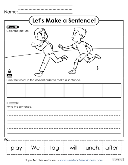6 Word Sentences - Build a Sentence: Tag (Printable PDF Worksheet)