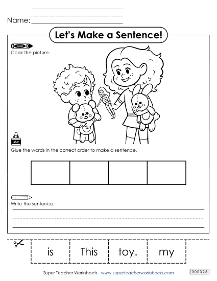 4 Word Sentences - Build a Sentence: Toy (Printable PDF Worksheet)