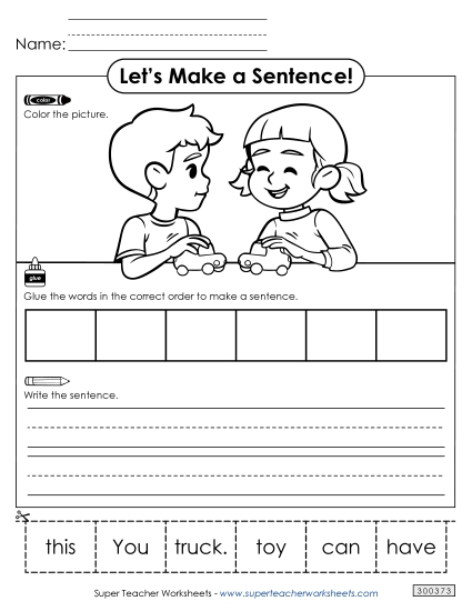 6 Word Sentences - Build a Sentence: Truck (Printable PDF Worksheet)