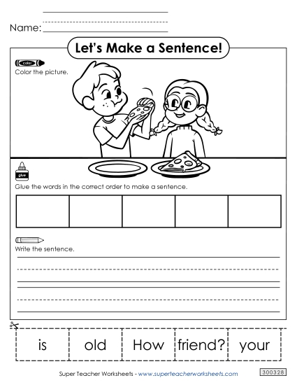 5 Word Sentences - Build a Sentence: Your Friend (Printable PDF Worksheet)