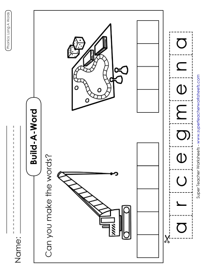 Cut & Glue Activities - Build-a-Word #1: Crane and Game (Printable PDF Worksheet)