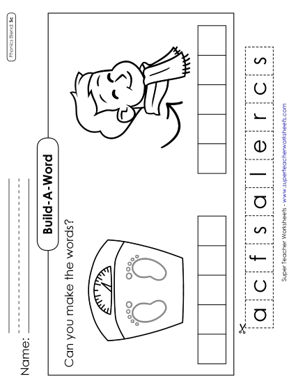 Cut and Glue Activities - Build-a-Word #1: Scale and Scarf (Printable PDF Worksheet)