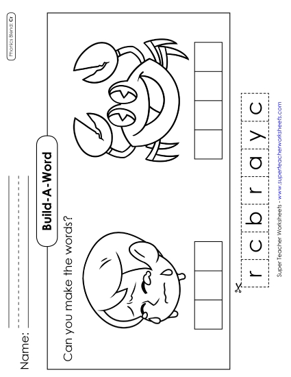 Cut and Glue Activities - Build-a-Word #2: Cry and Crab (Printable PDF Worksheet)