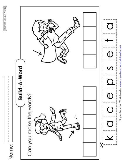 Cut & Glue Activities - Build-a-Word #2: Skate and Cape (Printable PDF Worksheet)