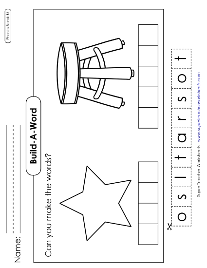 Cut and Glue Activities - Build-a-Word #2: Star and Stool (Printable PDF Worksheet)