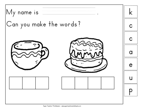 Build-a-Word - Build-a-Word: Cup & Cake (Printable PDF Worksheet)