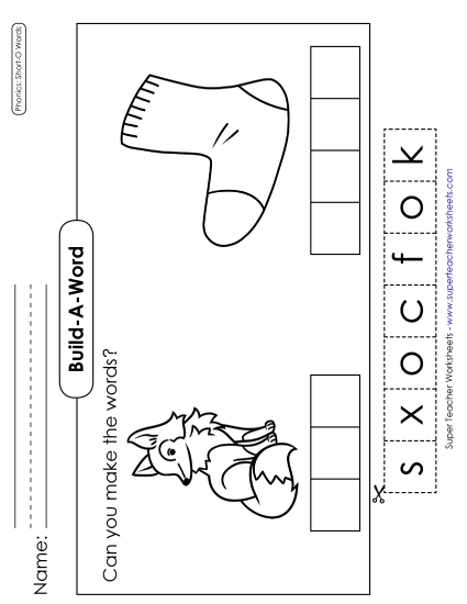 Cut & Glue Activities - Build-a-Word: Fox & Sock (Printable PDF Worksheet)